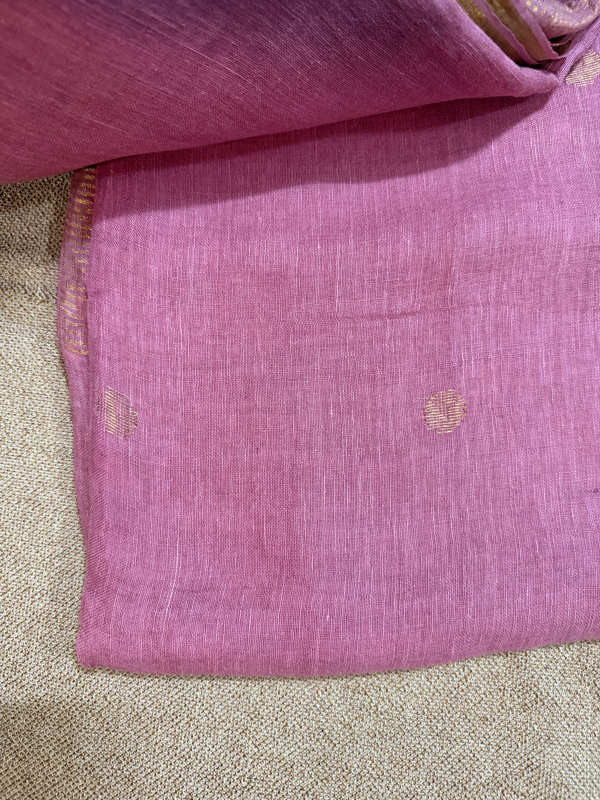 Handloom Linen Silk with Jamdani Buti - Pink