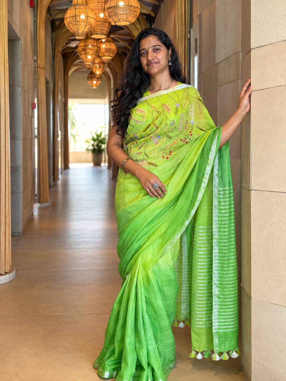Shop the Ghar ki badi beti collection by House of Sehej. Features premium pure linen sarees adorned with intricate, artisanal hand embroidery. 24 Hour Didi Mode 