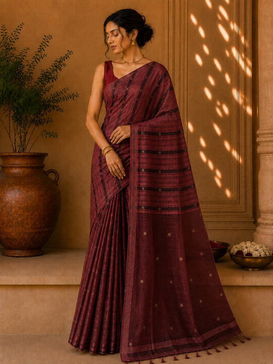 Handloom Ginni Matka Silk Saree with Silk mark - Maroon