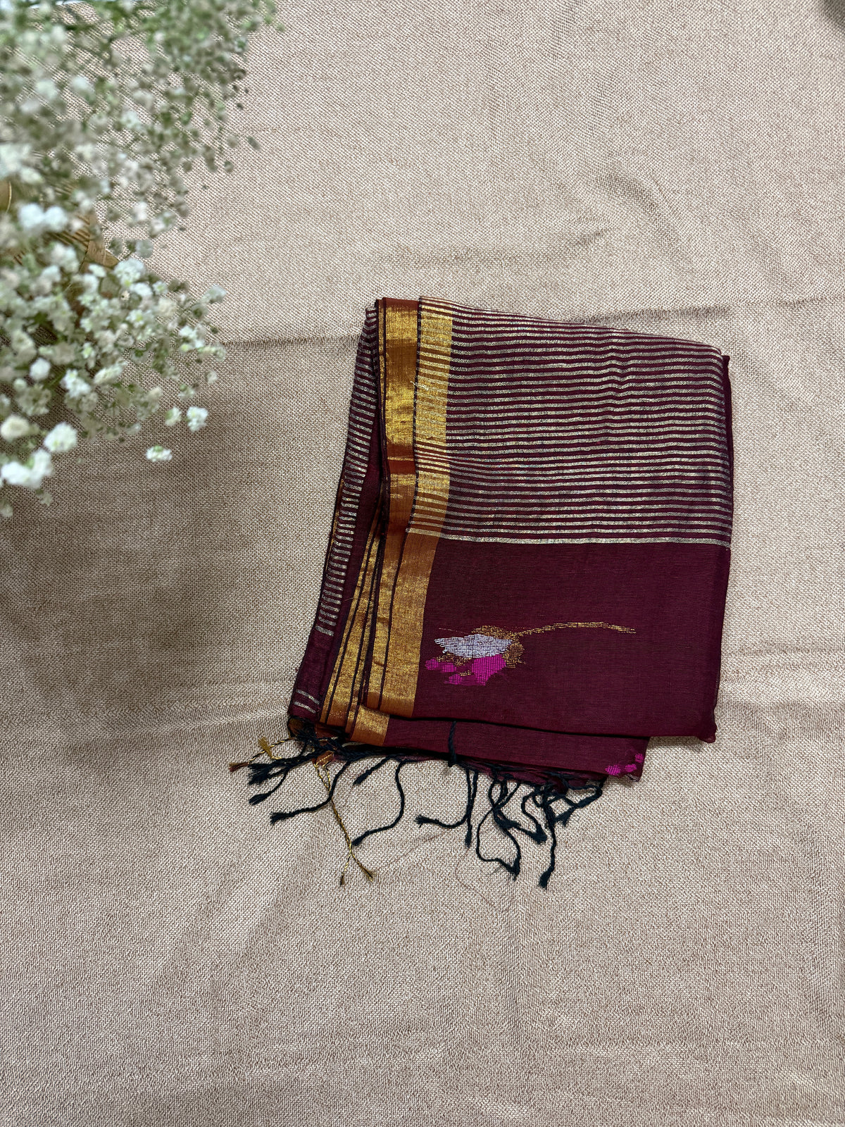 Linen with Jamdani Tulip Motif - Maroon