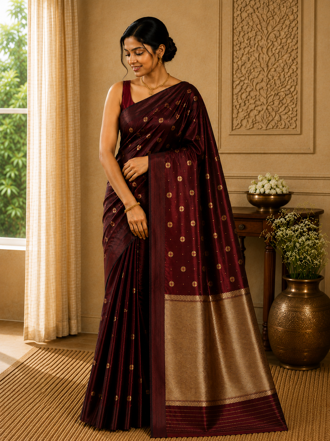 Ek Naliya Meenakari buti with Taraj Pallu Pure Silk Chanderi