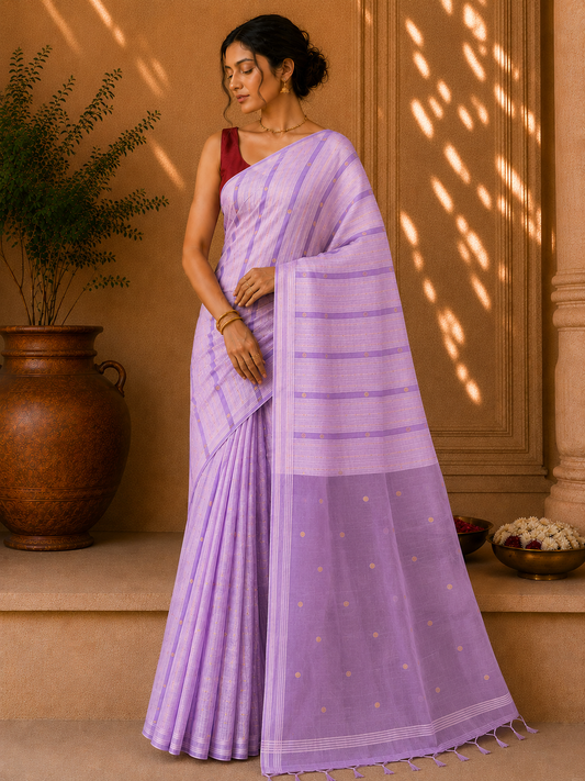 Handloom Ginni Matka Silk Saree with Silk mark - Lavender