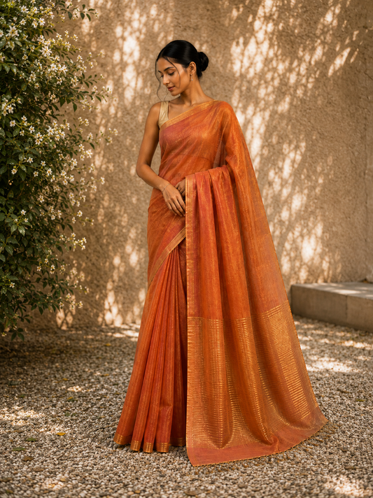 Handloom Linen Tissue - Orange