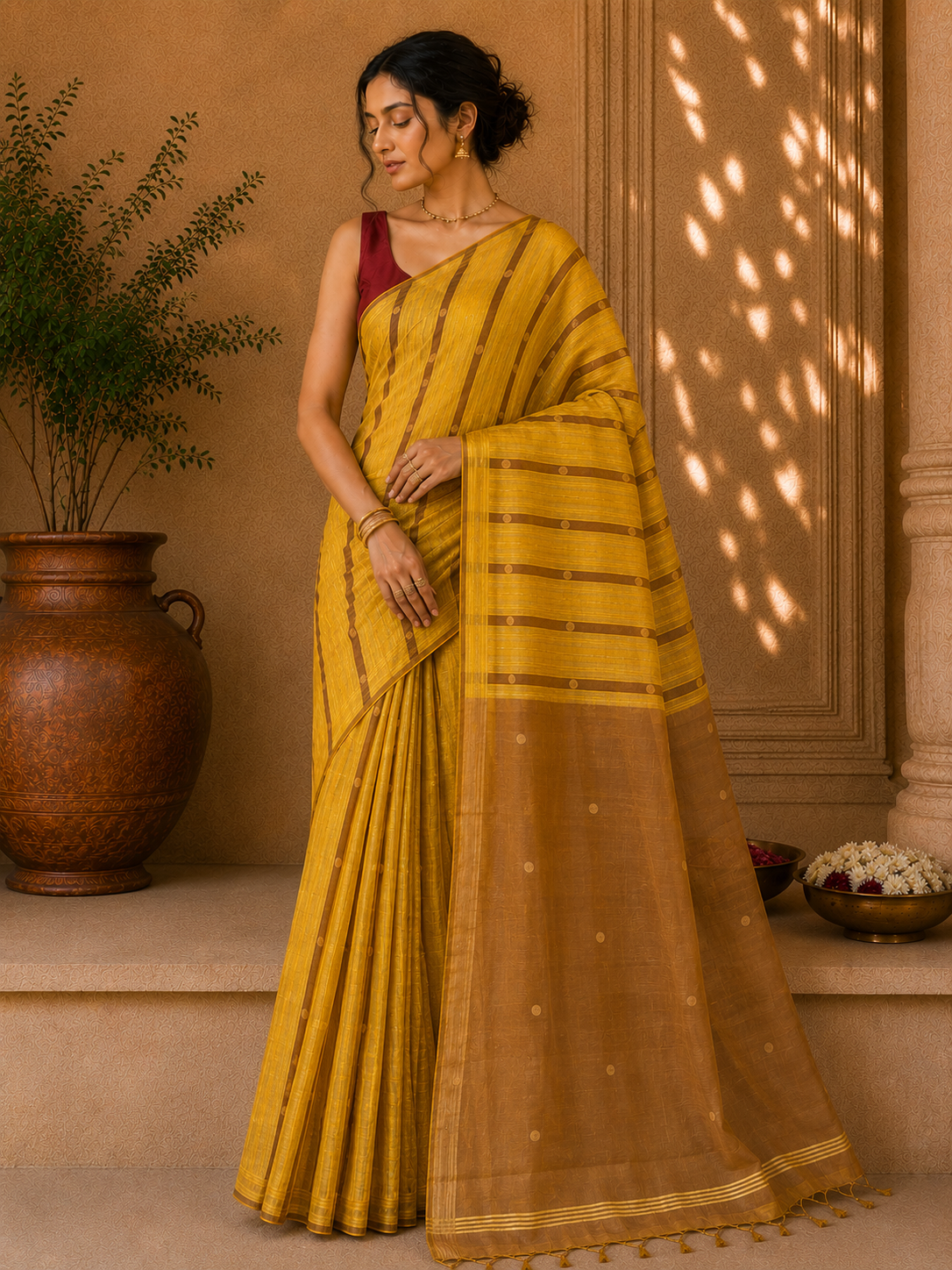 Handloom Ginni Matka Silk Saree with Silk mark - Golden