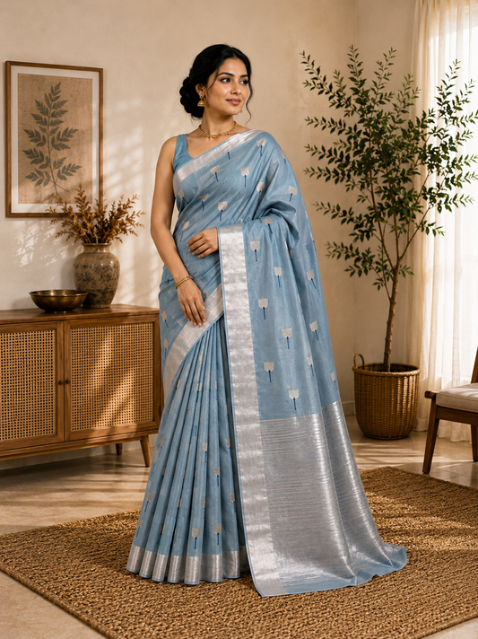 Handloom Chanderi Pure Silk Saree with Meenakari buti