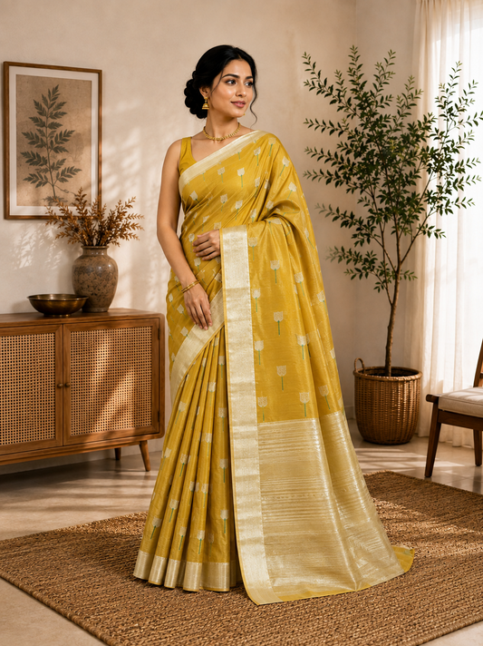 Handloom Chanderi Pure Silk Saree with Meenakari buti